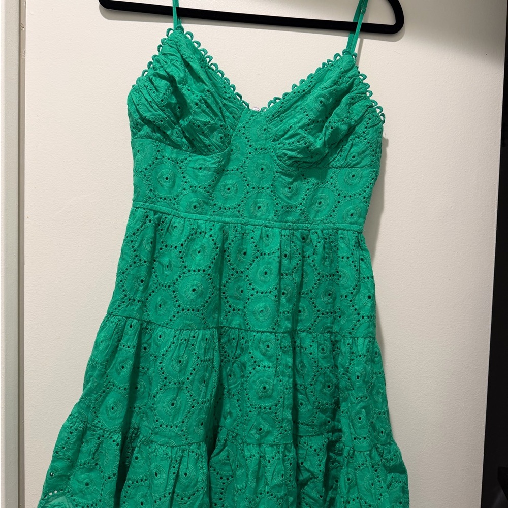 Green Eyelet Tiered Mini Dress - Unknown Brand